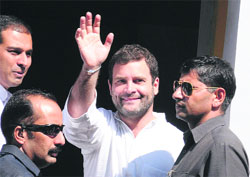 Congress vice-president Rahul Gandhi arrives at Panjab University to interact with students on Thursday.