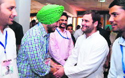 NSUI leader Brinder Singh Dhillon welcomes him at the university