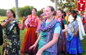 Russian devotees during a sankirtan in Panchkula on Thursday