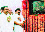 Industries Minister Mukesh Agnihotri lays the foundation stone of a building at the HIMCPES Institution in Badheda on Wednesday