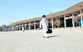Shaheed-e-Azam Sardar Bhagat Singh Inter-state Bus Terminal wears a deserted look following a protest by the Punjab Roadways Employees Joint Action Committee in Jalandhar on Thursday