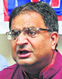 Chairmain of the Panun Kashmir Ajay Chrangoo addresses the media in Jammu. A Tribune photograph