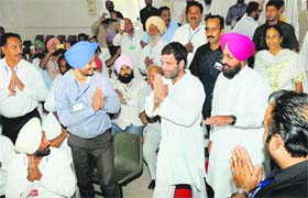 Congress vice-president Rahul Gandhi and party's state president Partap Singh Bajwa in Chandigarh on Thursday