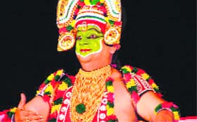 Mohan Krishna performs Ottan Thullal at Doon International School in Dehradun on Thursday.