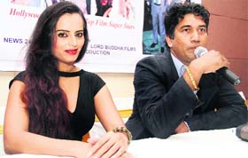 Officials of Lord Buddha Films Megha Patel and Satish Reddy address mediapersons in Dehradun on Thursday.
