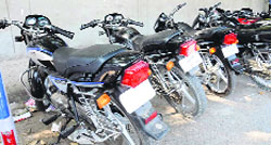 A motorcycle without a number plate in Bathinda.
