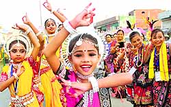 Children perform during Harmony 2014 in Karnal on Friday