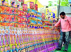 Crackers on display at Dana Mandi in Ludhiana