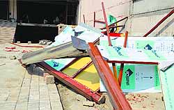 Illegal extension that was razed in Ghumar Mandi, Ludhiana, on Friday