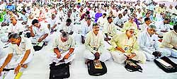 RSS activists attend a meet in Lucknow on Friday