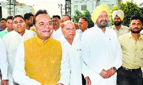 Chaudhary Santokh Singh outside the Enforcement Directorates office in Jalandhar on Friday.