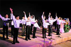 Students perform at the annual function of Shri Ram Centennial School in Dehradun on Friday
