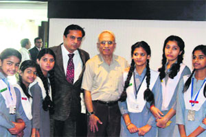Amul Kapoor, Director of Bajaj Institute of Learning, with deaf and dumb students during a dance programme organised by Sheratons Four Points in Dehradun on Friday