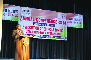 Chief guest Dr Kakrala addresses the annual conference for new age principals in Mussoorie on Friday