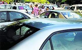 A traffic jam at a market place in Ludhiana.