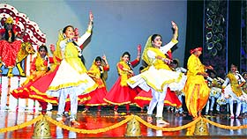 Students of KVM Senior Secondary School present a dance in Ludhiana.