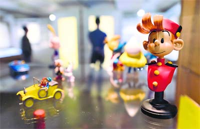 A figurine of cartoon character “Spirou” in the Centre Belge de la Bande Dessinee in Brussels.
