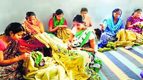 Women engaged in embroidery at Urban Haat, Hazaribagh