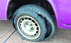 A burst tyre