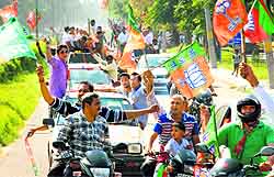 BJP candidate Gian Chand Guptas victory procession in Panchkula on Sunday