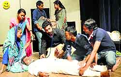 Artistes enact a scene from the play at Punjab Kala Bhawan in Sector 16, Chandigarh, on Sunday