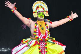 An artiste performs during a programme organised by SpicMacay at Carmon School in Dehradun on Saturday