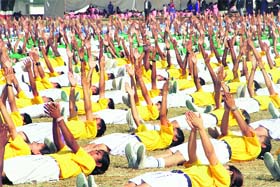 Fitness spirit: Students of Scholar Home School perform PT exercises during the annual sports day programme in Dehradun on Sunday