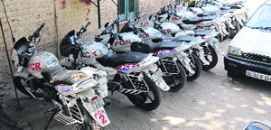 PCR motorcycles parked in a queue at the Police Lines in Bathinda on Monday.