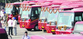 NOW, TRAVEL IN STYLE: New CTU midi buses that were launched at the ISBT, Sector 43, in Chandigarh on Monday. The 24-seater buses have come with major changes in the seating arrangements