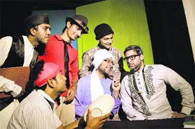 A scene from Hangama ho gaya, which was staged at Natrang Studio Theatre in Jammu