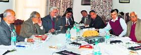 Governor NN Vohra addresses a meeting of the University Council of the Sher-e-Kashmir University of Agricultural Sciences and Technology, Jammu, at Raj Bhawan in Srinagar on Monday