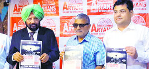 (From left) Former CBI Director Joginder Singh, Patiala MP Dharamvira Gandhi and Aryans Group of Colleges chairman Anshu Kataria at a press meet in Patiala on Monday.