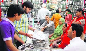 People purchase utensils on Dhanteras in Amritsar on Tuesday.