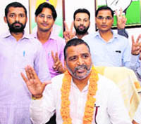 Bathinda District Congress Committee president Mohan Lal Jhumba addresses media persons in Bathinda on Tuesday