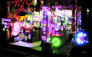 Chinese lights on display in a market at Amrik Singh Road in Bathinda