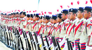 Constables of the Chandigarh Police take part in a parade on Police Commemoration Day in Chandigarh on Tuesday. 