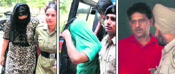 (From left) Anju, Supreet and Ram Lal, the accused in the Puneet murder case, being taken to the court