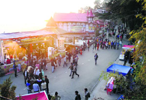 People busy shopping on The Mall in Shimla ahead of Diwali on Tuesday.