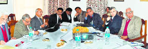 Governor NN Vohra and Chief Minister Omar Abdullah co-chair the 27th meeting of the SKAUST-K Council at Raj Bhawan in Srinagar on Monday