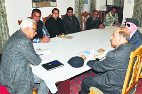 Governor NN Vohra holds a meeting with a delegation of the Jammu and Kashmir Peoples Forum at Raj Bhawan in Srinagar on Tuesday