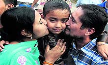 Gurdeep Singh with his parents in Jalandhar on Wednesday