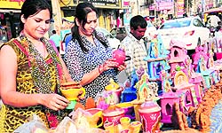 Women busy in shopping for Diwali