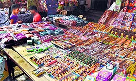 Crackers on display at a stall in the cracker market in Ludhiana on Wednesday. 
