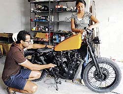 Tarun Sidhu with his wife AmanLaungia at their workshop in Bathinda