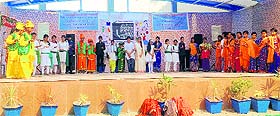 Students perform during the celebrations of the 29th founders day of Maa Anandmayee Memorial School in Dehradun on Wednesday. 