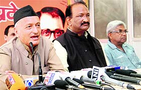 Former Uttarakhand Chief Minister and Nainital MP Bhagat Singh Koshiyari addresses mediapersons in Dehradun on Wednesday. 