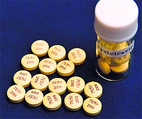 Anti-influenza Avigan tablets produced by Japans Fujifilm are displayed in Tokyo on Wednesday. Fujifilm said it would increase its stock of Avigan, which has been given to several patients who were evacuated from Ebola-hit West Africa to Europe.