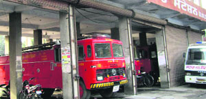 Fire brigade trucks ready for any kind of emergency during Diwali in Bathinda.