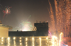 Firecrackers illuminate the sky during the Diwali celebrations in New Delhi on Thursday night