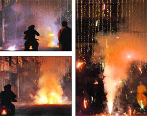 Heavy smoke in the air as people burst crackers on Diwali night in Jalandhar. 